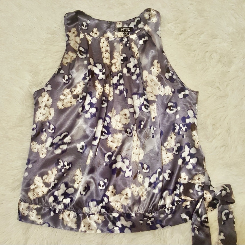Apt. 9 Gray and White Sleevless Patterned Blouse Size Large Petite
